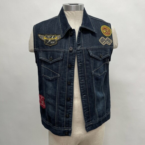 Ring of Fire Men's Vest Jacket Large Patches Sleeveless - Picture 1 of 11